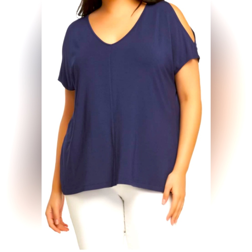 Tart Rocky V Neck Cold Shoulder Super Soft Top 💙 Navy Blue  💙 Size 2X